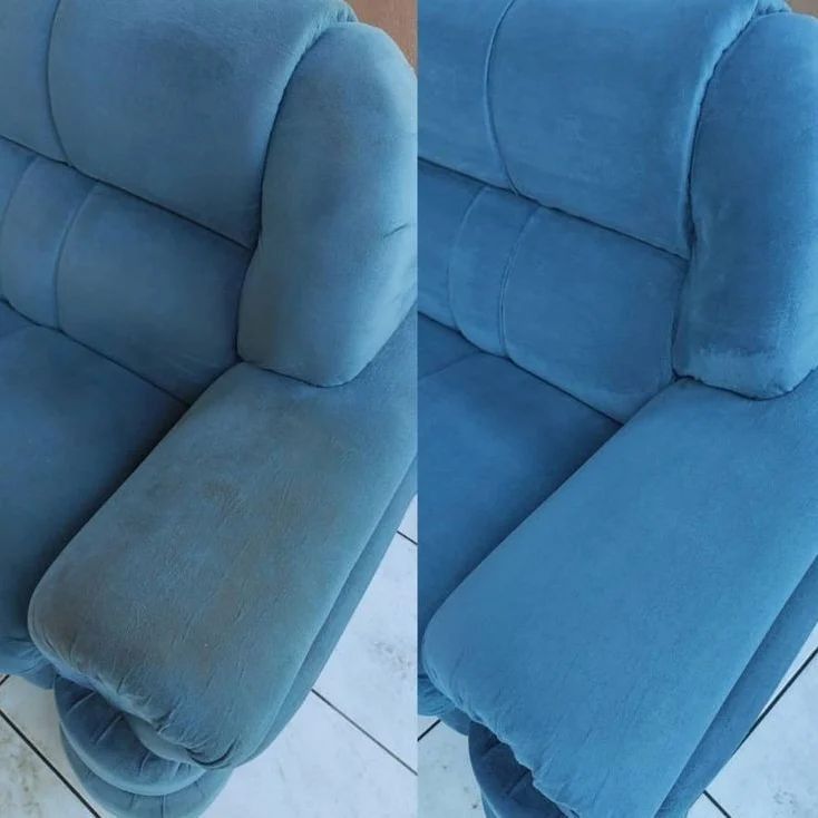 Sofá antes e depois da limpeza